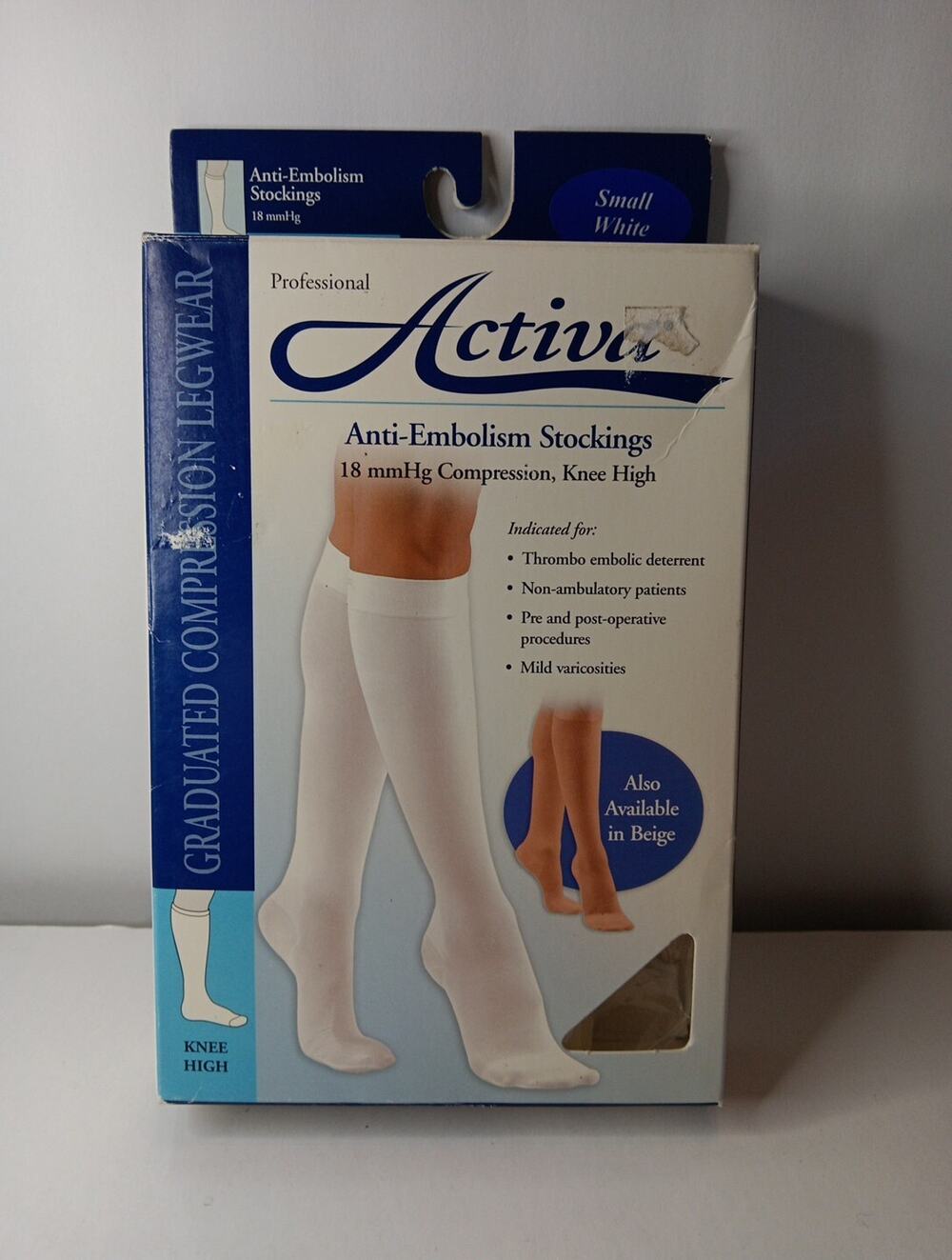 Activa Anti-EMB 18 mmHg Knee High Closed Toe Stockings, White, Small